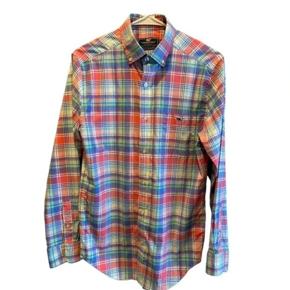 VINEYARD VINES EUC MENS TOP SHIRT PINK BLUE GREEN PLAID CLASSIC TOPS FIT SIZE XS - Picture 1 of 4